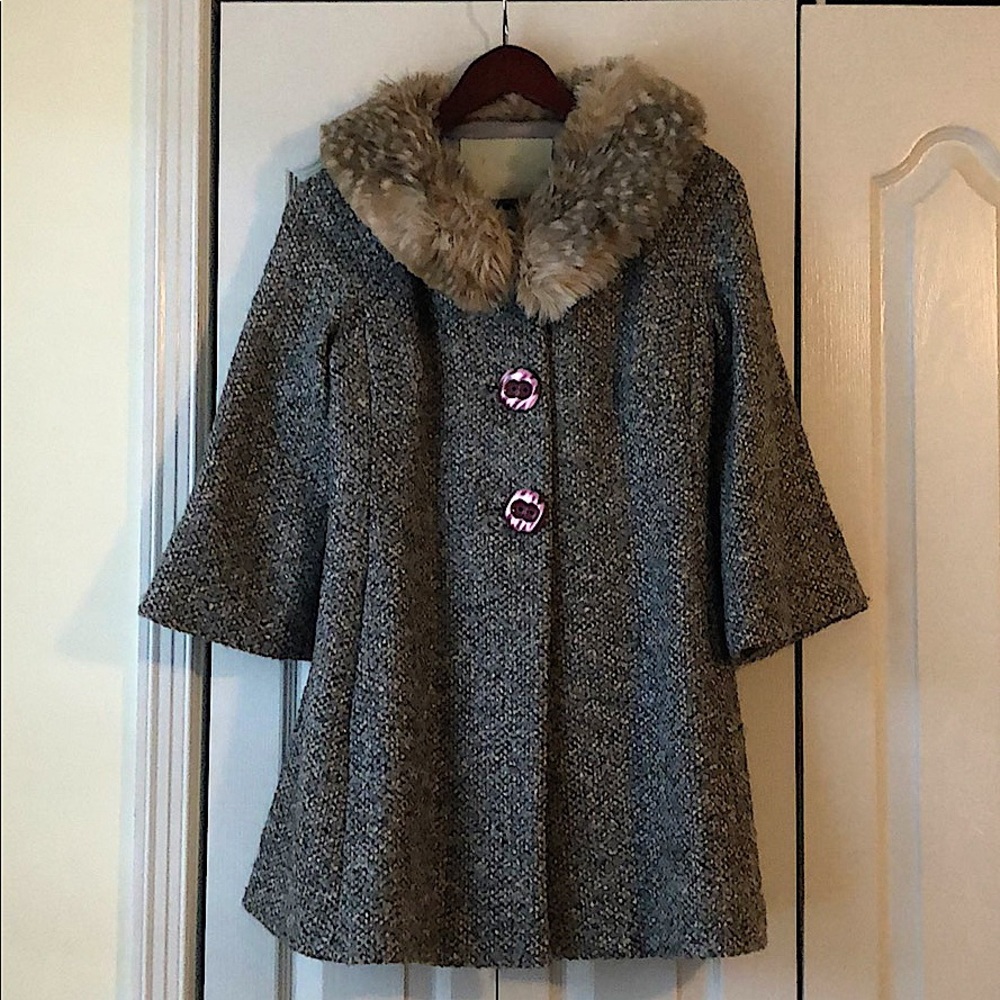 Faux Fur Wool Pea Coat, size 2
